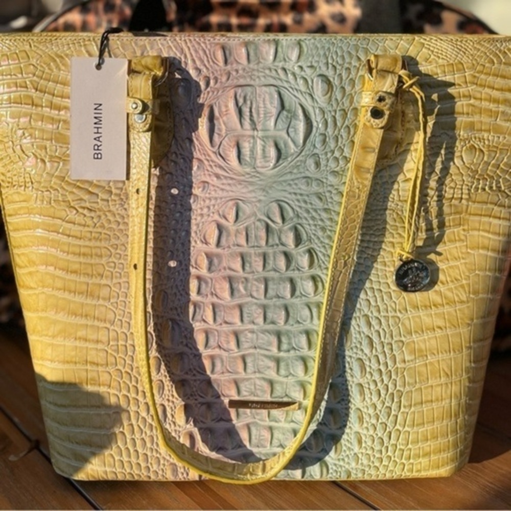 Brahmin Ellen Large Tote Ombre Daybreak Melbourne Croc Leather NWT